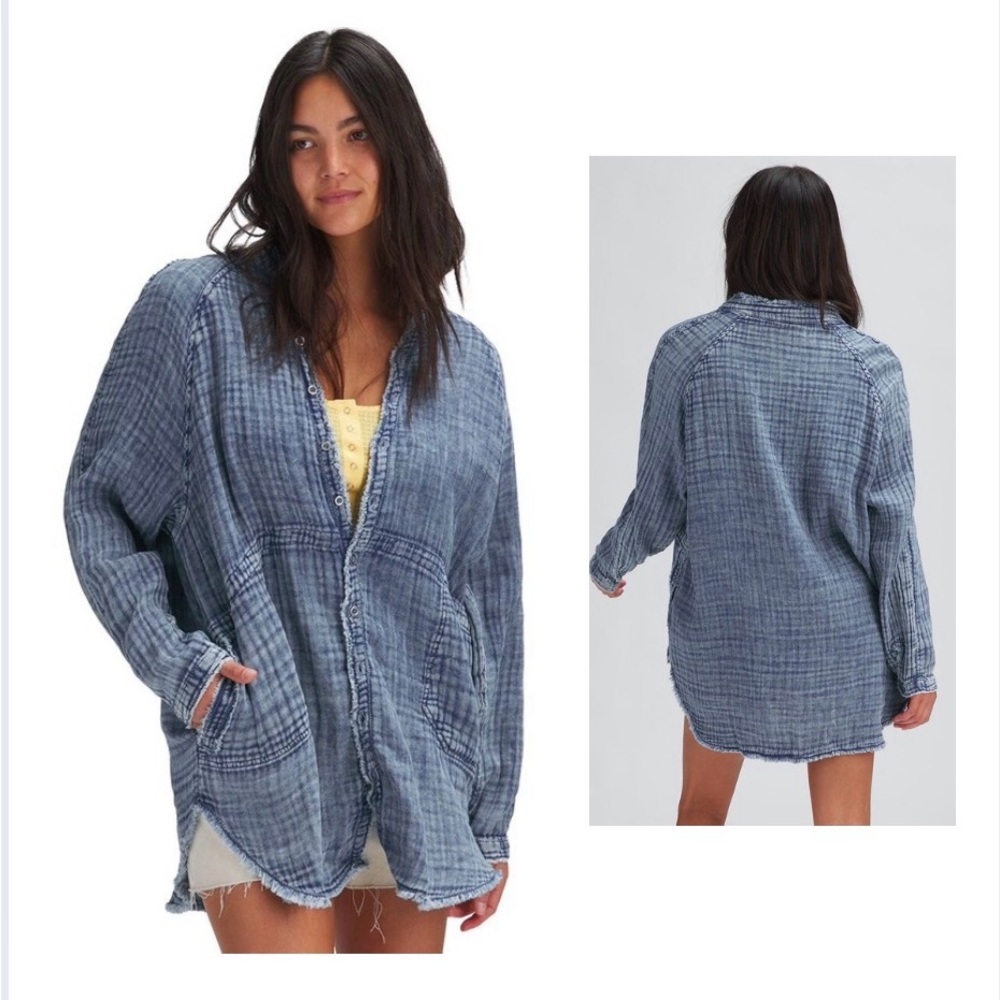 Free People We The Free Summer Daydream Button Down Shirt, Indigo, Size XS